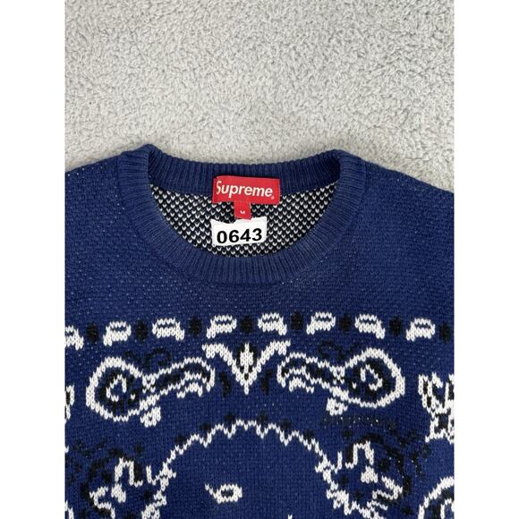 Supreme Bandana Sweater Pullover Crewneck Navy Blue Long Sleeve Medium - Picture 16 of 16